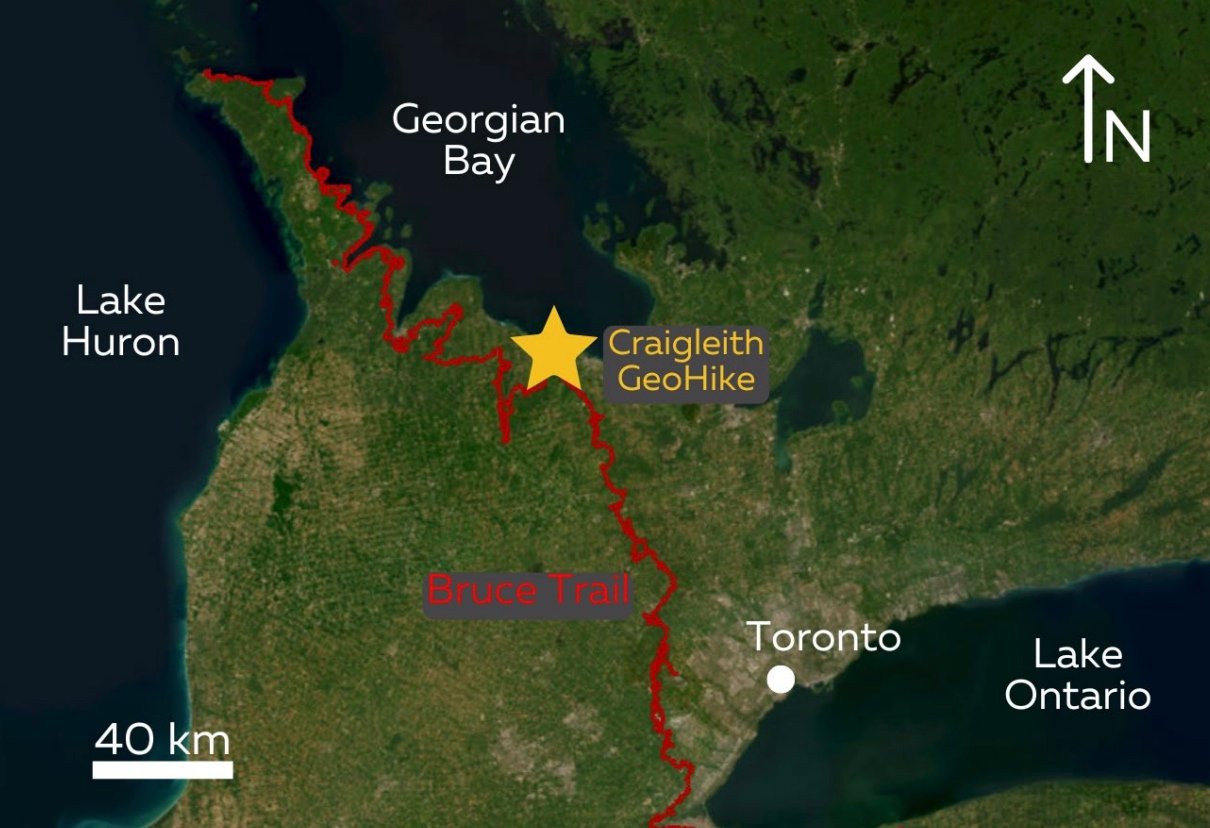 Map showing the location of the Craigleith GeoHike.